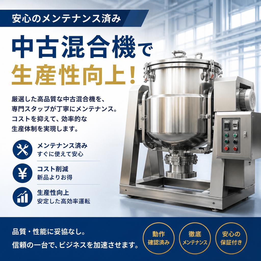 安心のメンテナンス済み中古混合機で生産性向上！