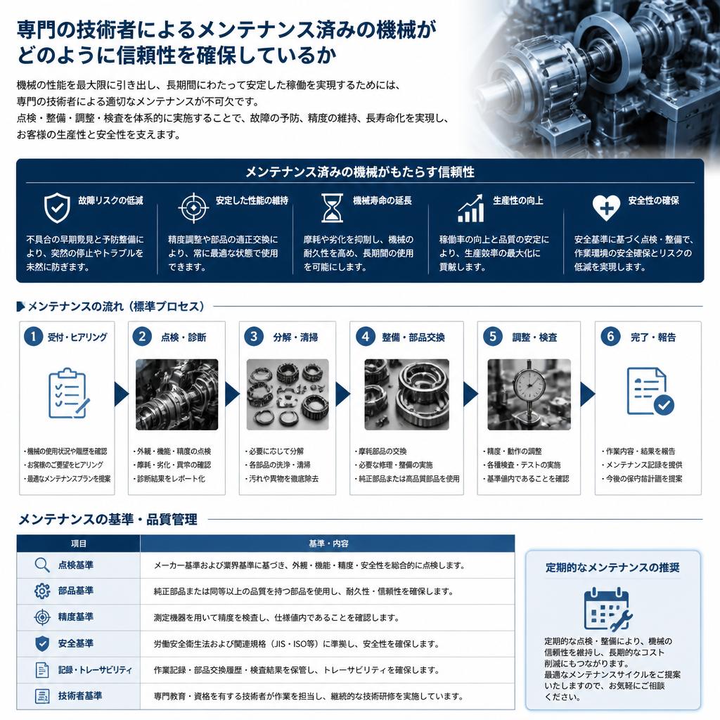 メンテナンスのプロが保証する品質