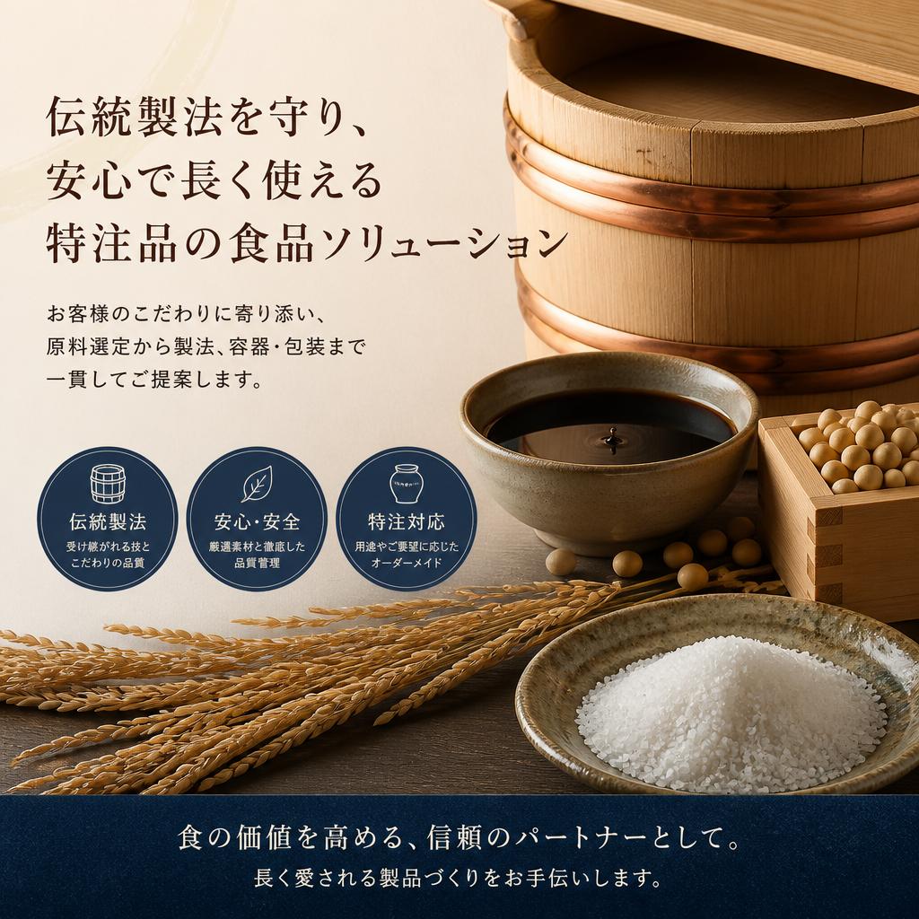 伝統製法を守り、安心で長く使える特注品の食品ソリューション
