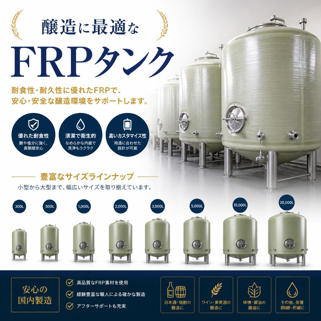 醸造に最適なFRPタンク、サイズも豊富に取り揃え！